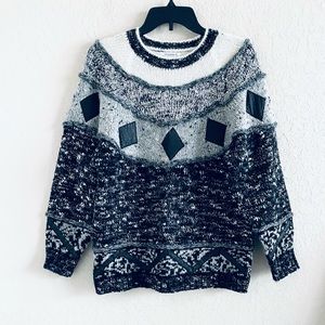 VTG Susann D Sweater Black White Print Wool Angora Knit Women S Holiday Outdoor